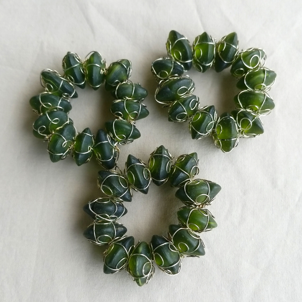 3 Green Stone Napkin Rings